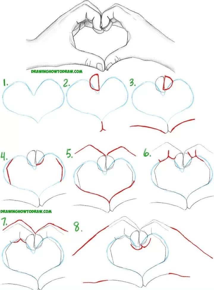 How to Draw Hands Making a Heart Step by Step