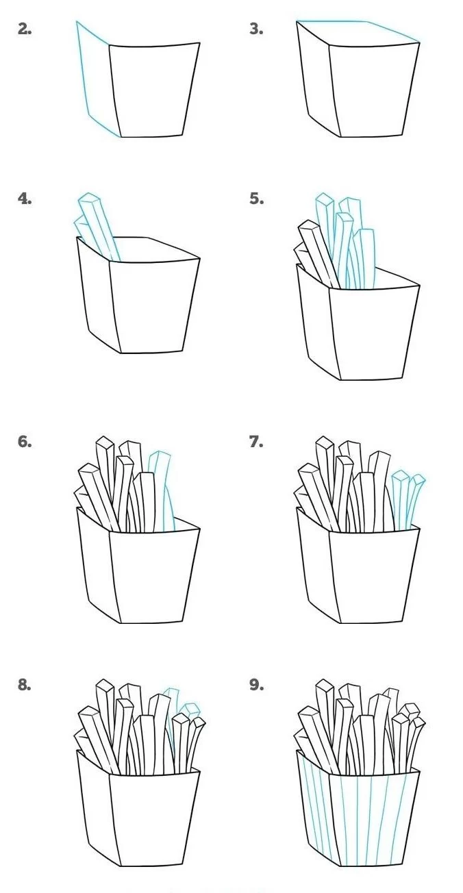 How to Draw Cartoon French Fries Step by Step