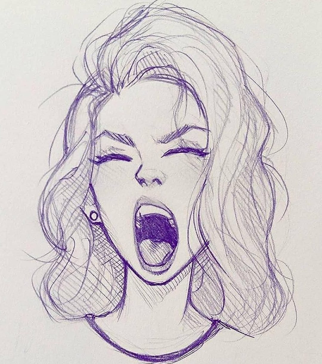 Woman Screaming Face Drawing