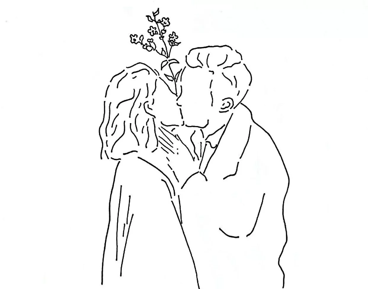 First Kiss Couple Kiss Drawing
