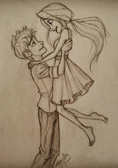 Romantic Couple Hugging Drawing Cartoon