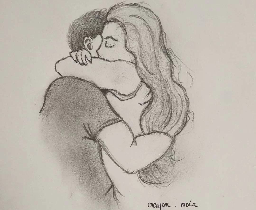 Cute Couple Hug Drawing