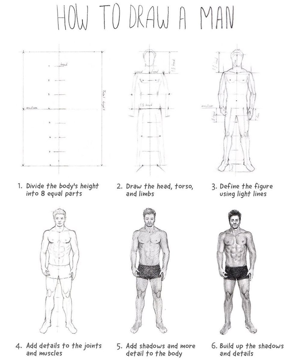 how to draw a male body step by step