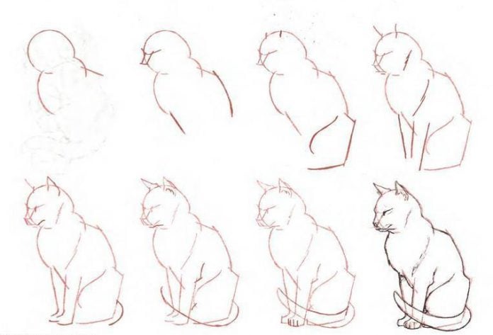 20 Easy Cat Drawing Step by Step Tutorials - Simple Cat Sketch