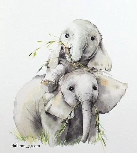 Cute baby elephant watercolor