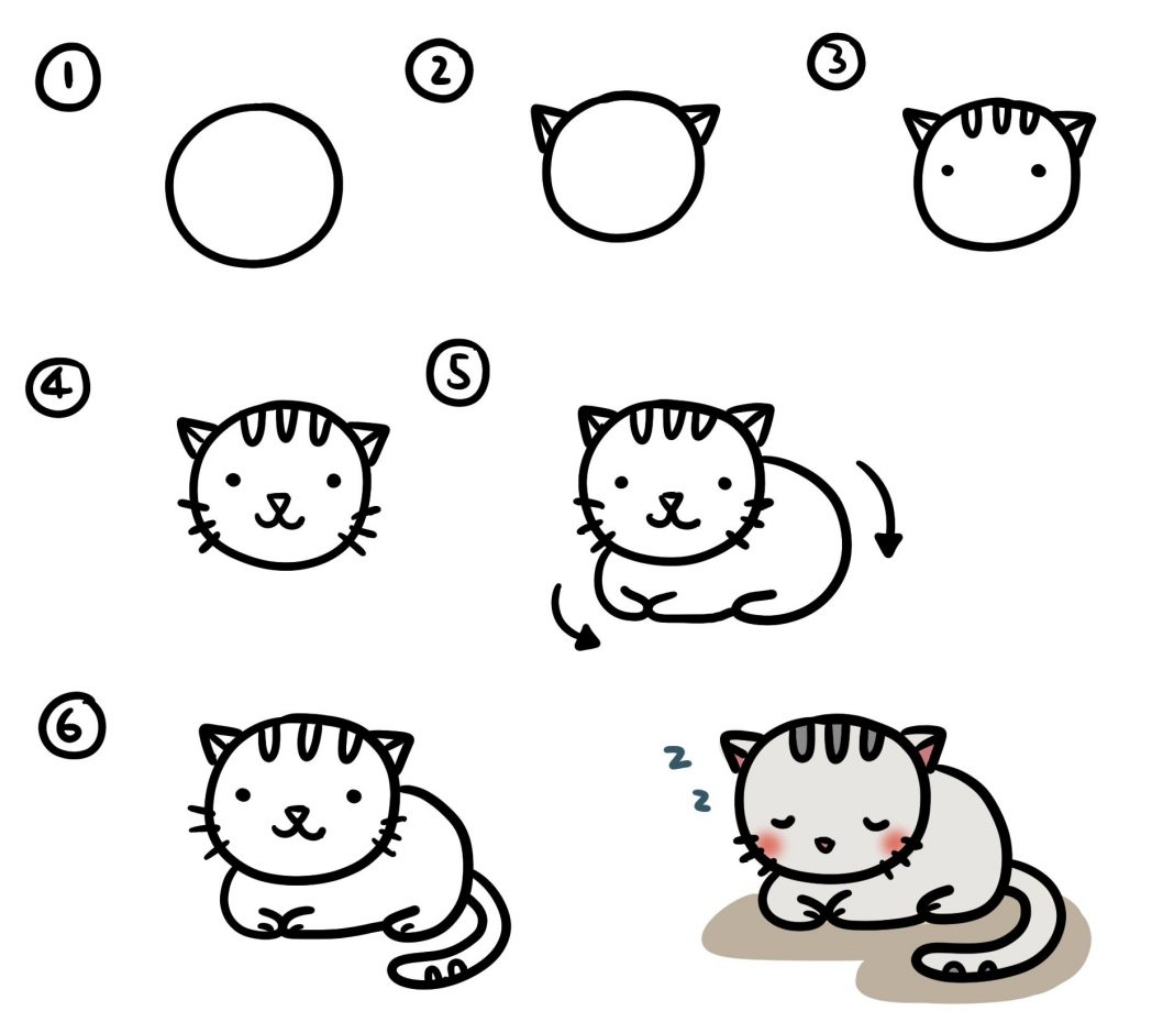 20 Easy Cat Drawing Step By Step Tutorials Simple Cat Sketch   How To Draw Easy Cat Cartoon Step By Step E1584179414954 1068x929 