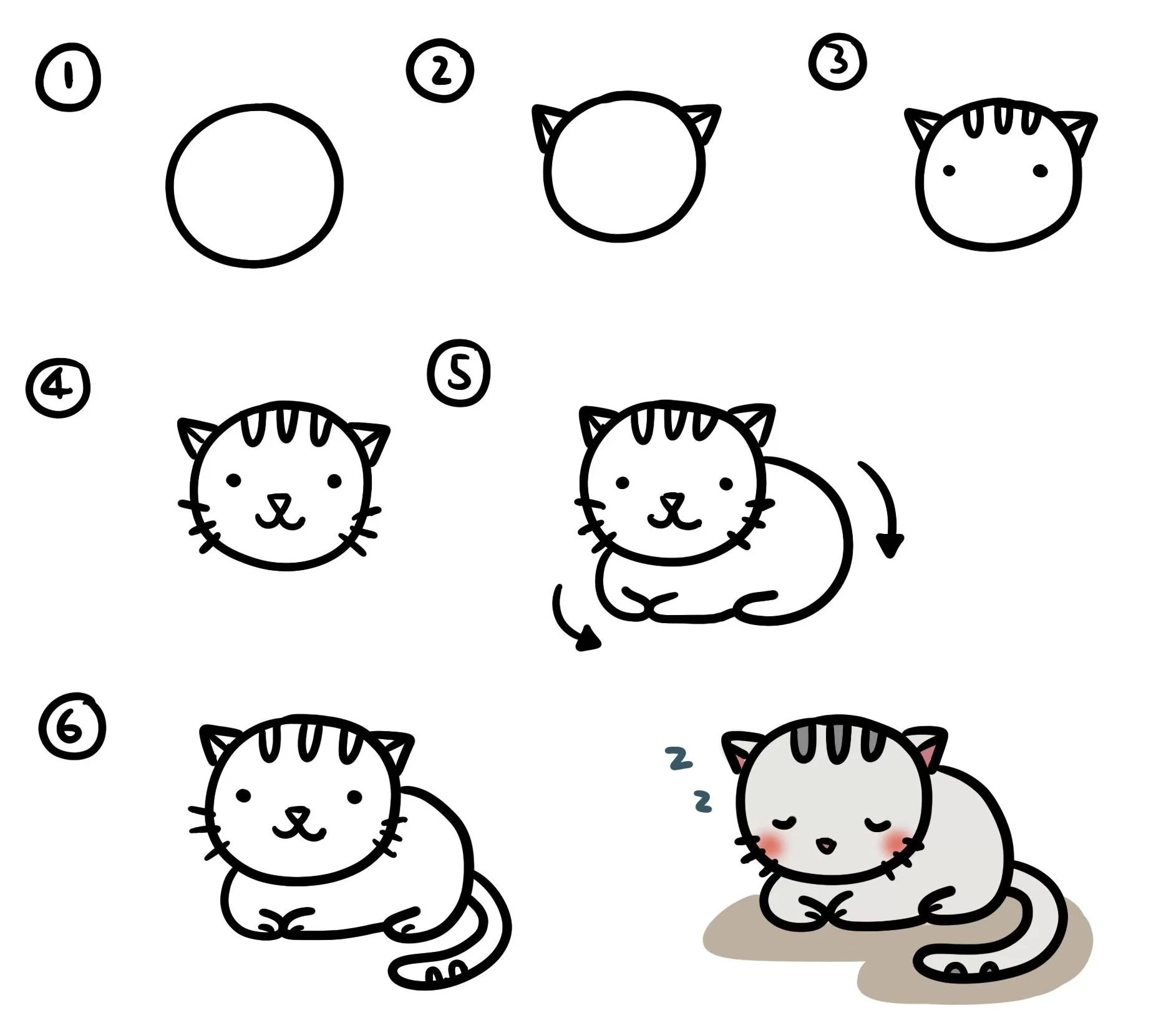 how to draw a cartoon cat step by step