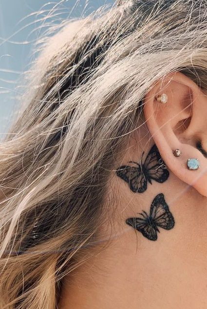 mini tattoos butterfly tattoo behind ear