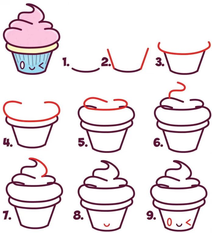 Cute easy cupcake drawing for kids