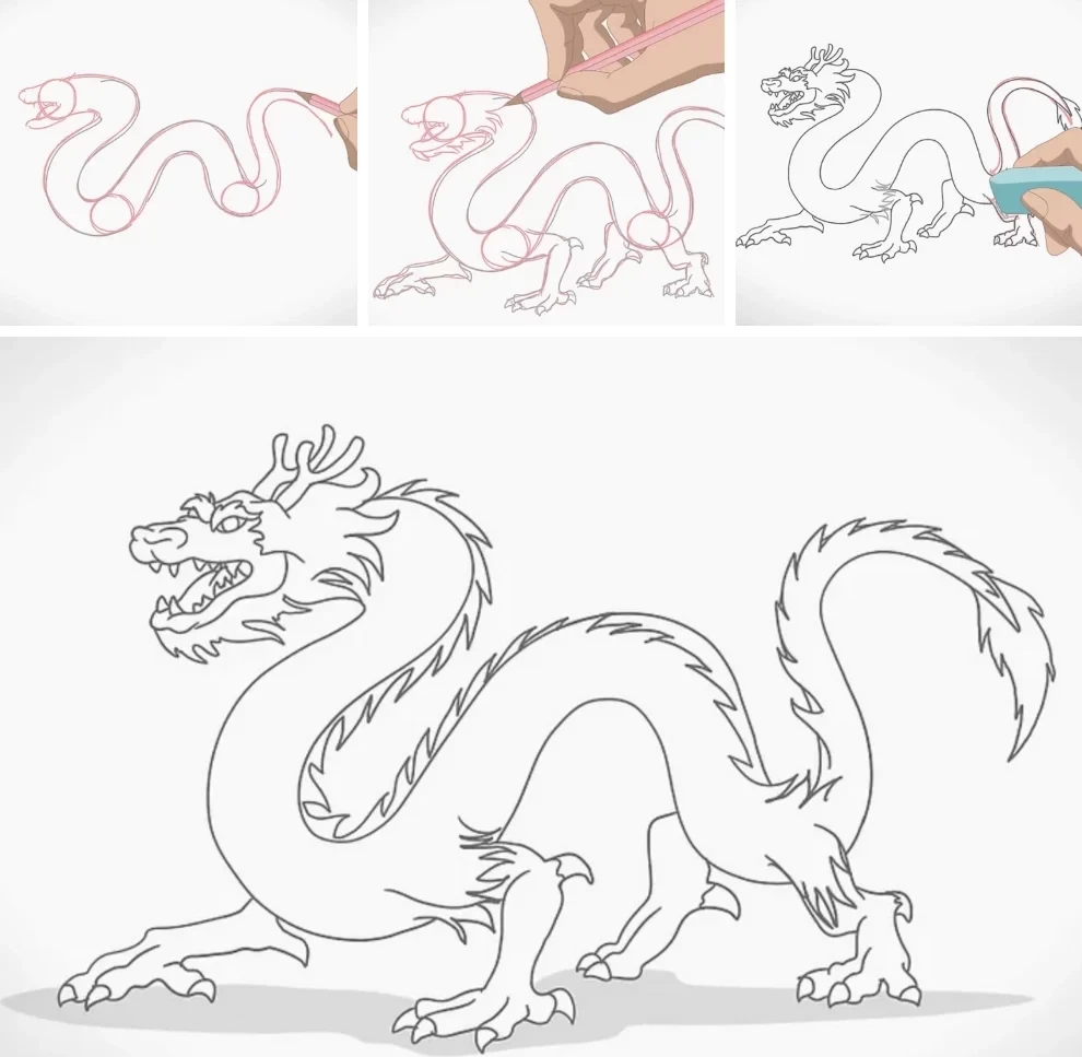 Dragon drawing step by step for kids