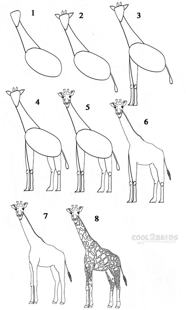 Giraffe drawing for kids step by step