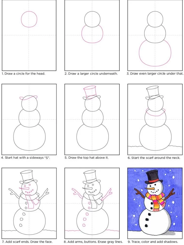 Snowman drawing for kids easy