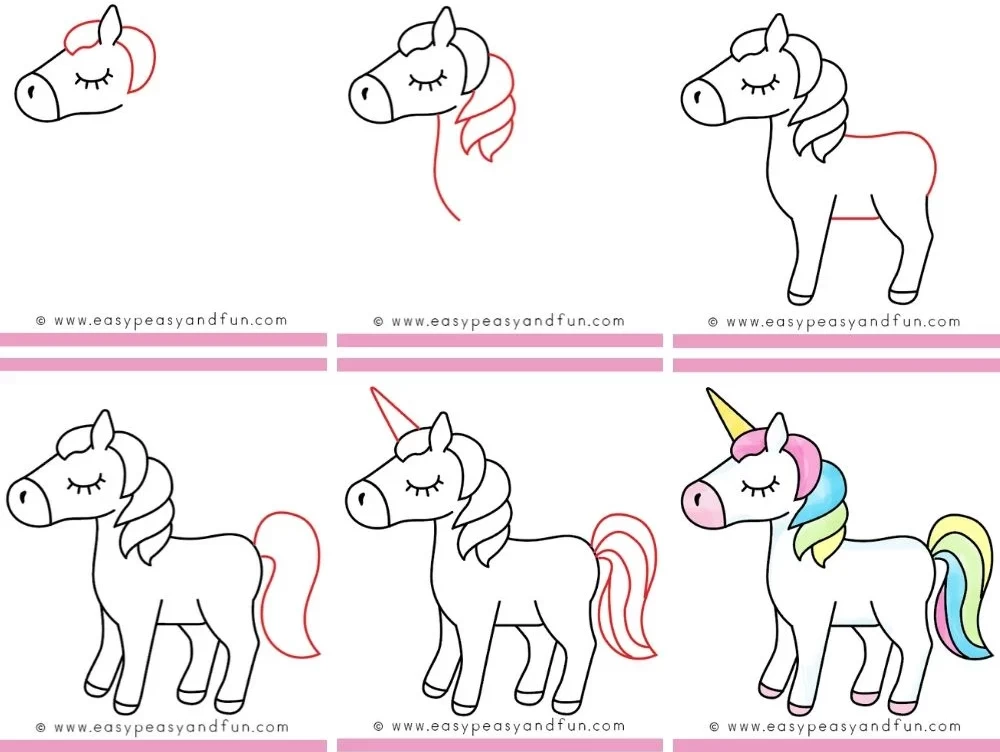 Unicorn drawing for kids step by step