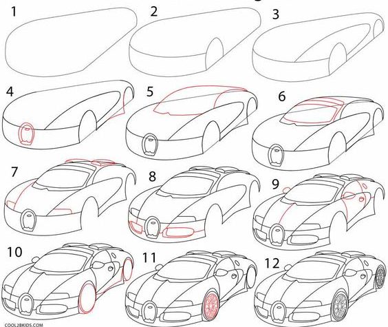 how to draw a bugatti