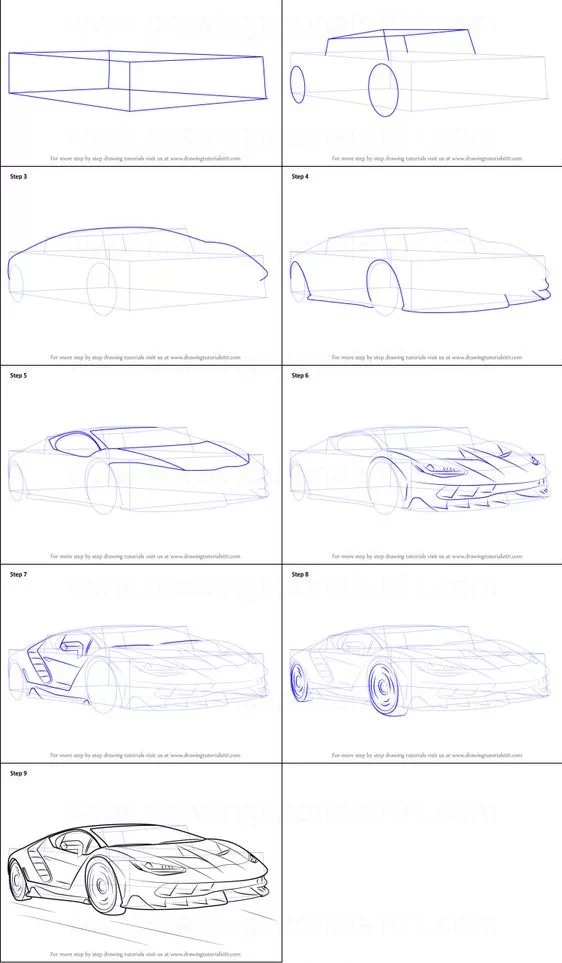 lamborghini how to draw a car step by step