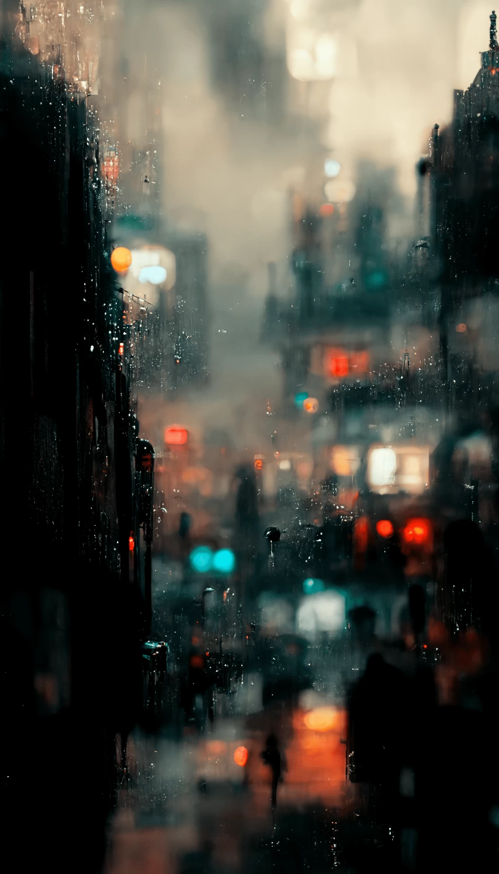 Rainy dark city phone wallpaper
