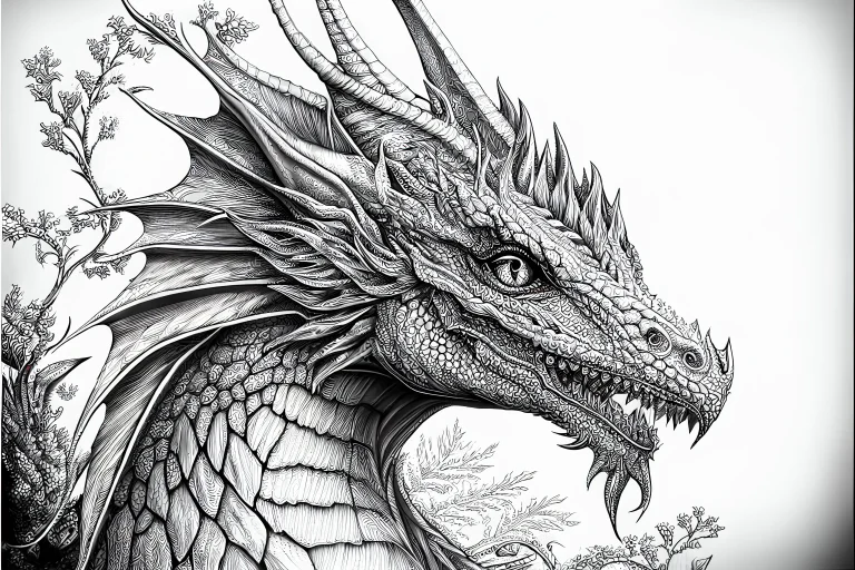 Detailed dragon head coloring page