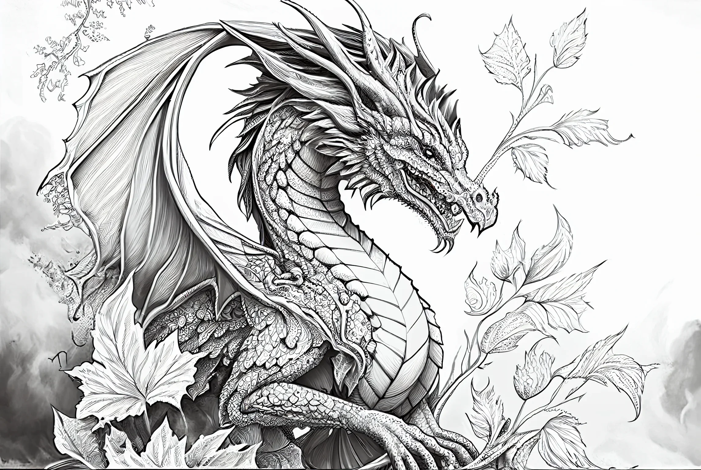 Mythical Dragon Realistic Coloring Page: Fantastic illustration blending realism with mythical dragon design.