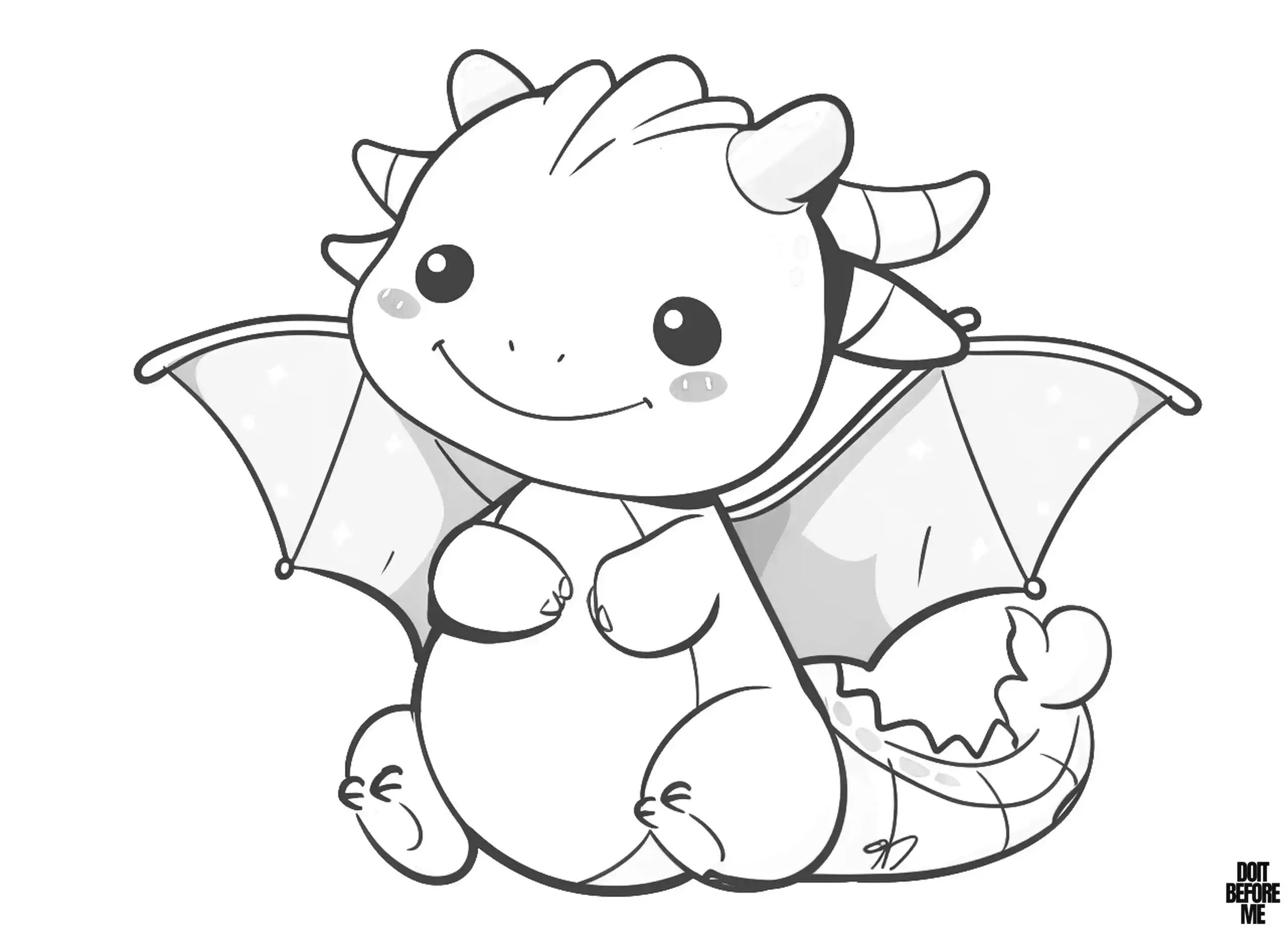 A baby dragon with a chubby belly is waiting to be hugged with its wings spread wide.