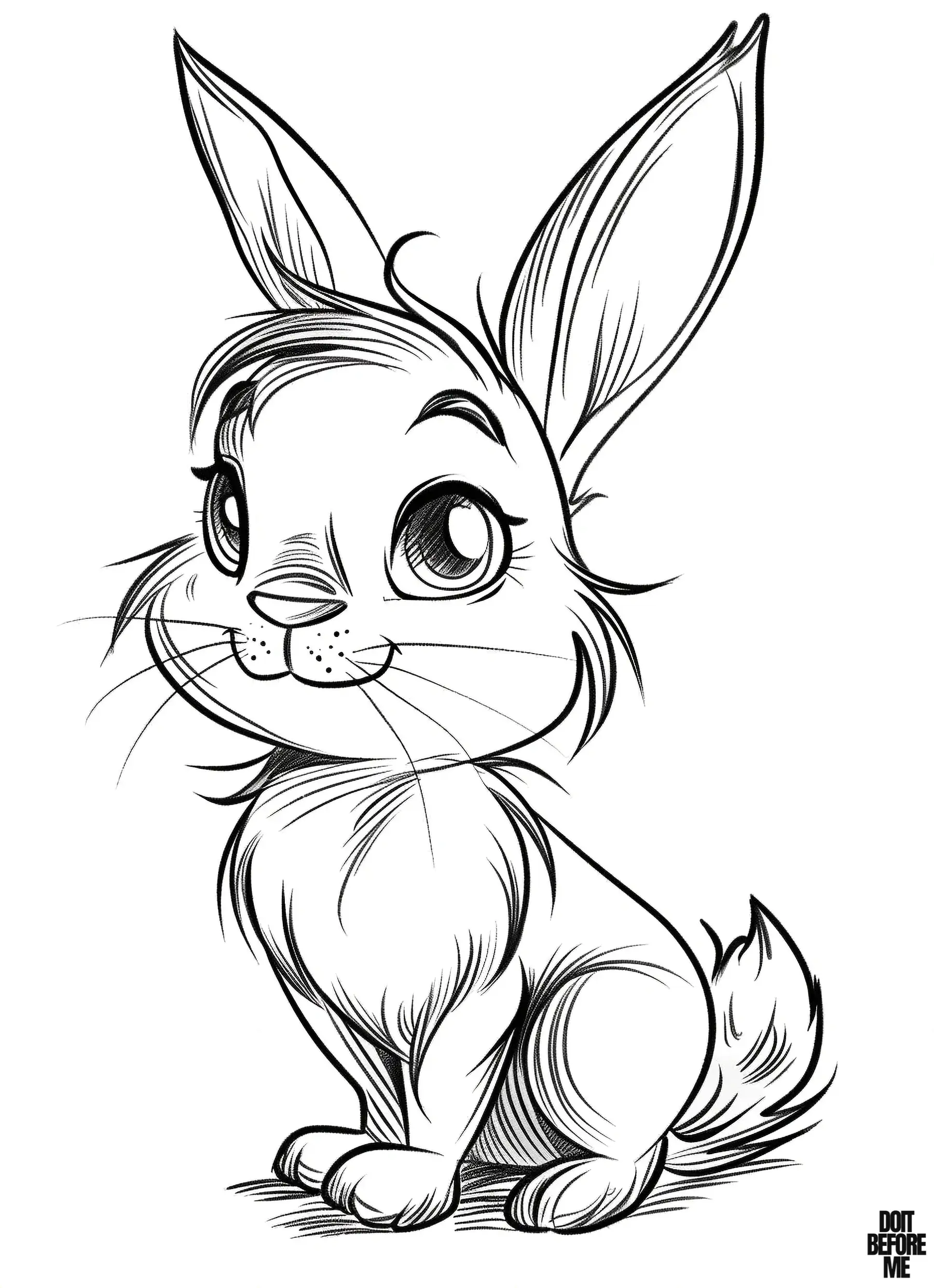 Cute bunny drawing, suitable for coloring, with its simple design providing ease for coloring.