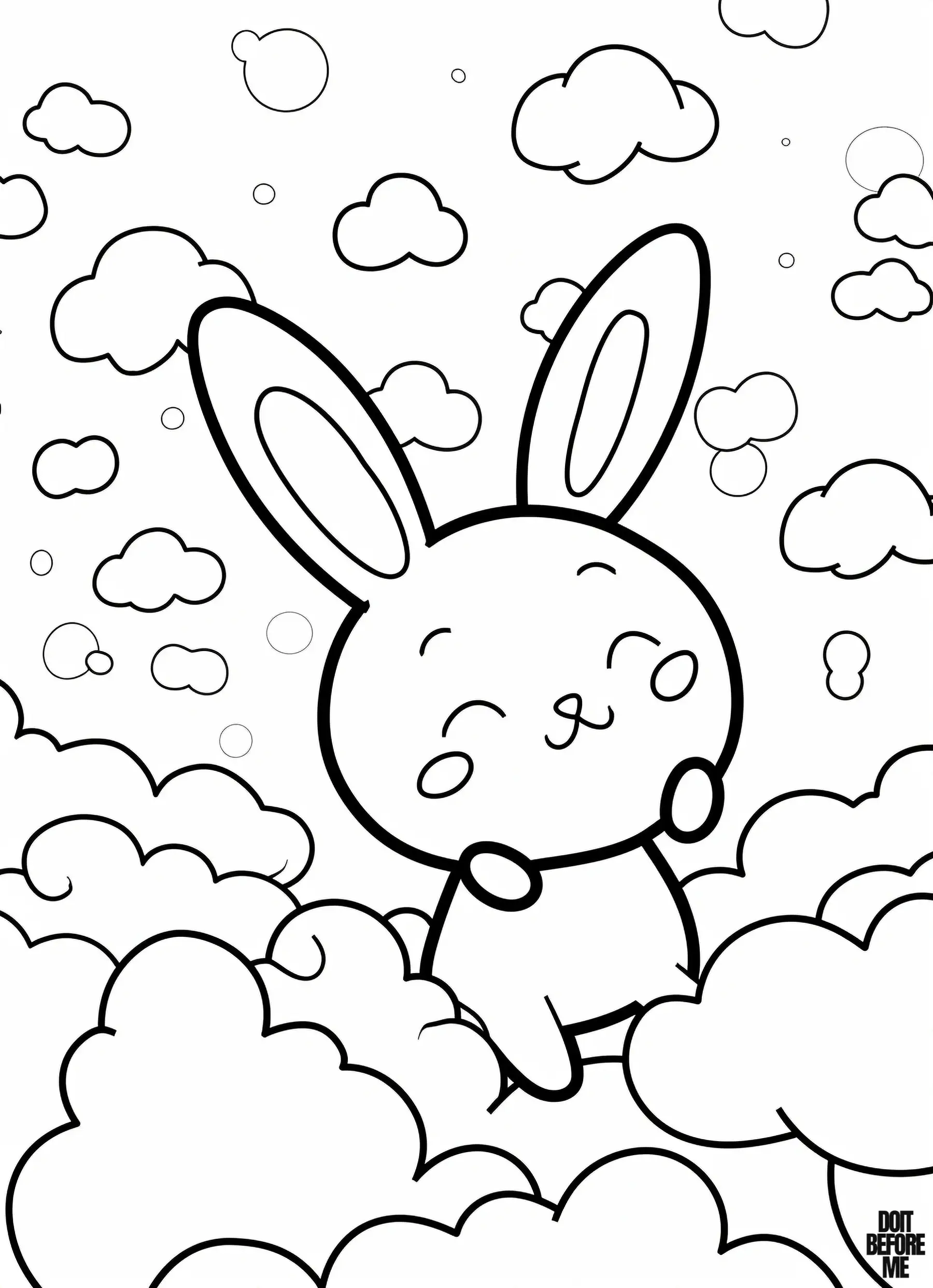 Bunny, who lives a happy and peaceful life in the clouds, has a simple design that can be easily colored by kids.