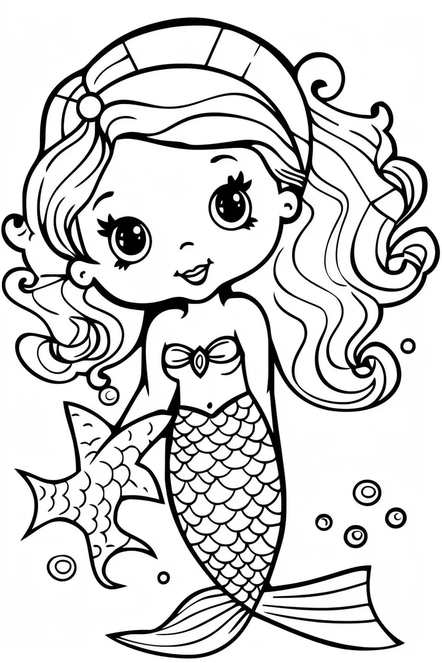 Chibi cute mermaid coloring pages