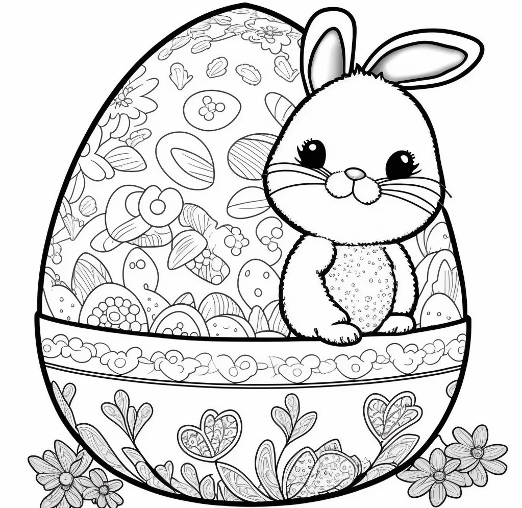 Cute Easy Bunny Egg Easter Coloring Pages