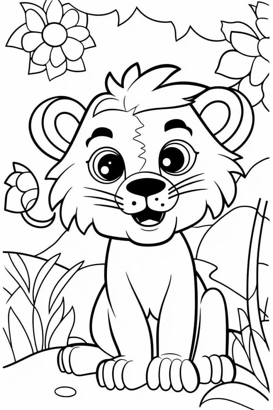 Cute baby lion cub coloring pages for kids