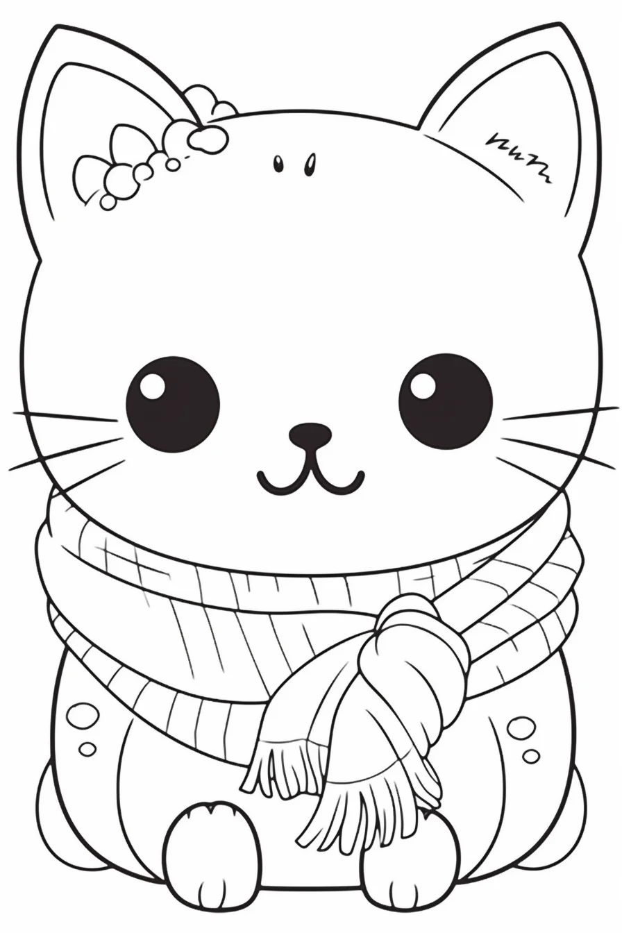 Cute kawaii cat coloring pages