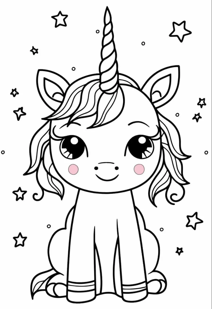 Cute kawaii unicorn coloring pages