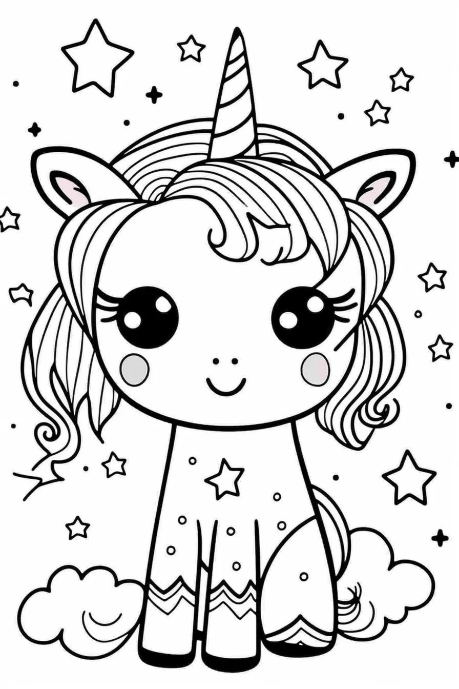 Cute kawaii unicorn coloring pages for kids
