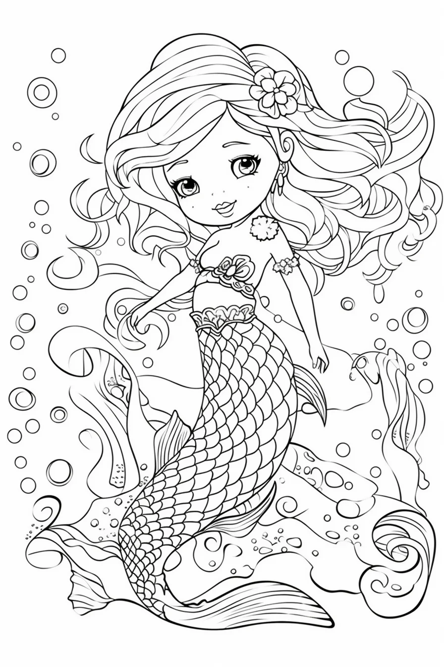 Cute mermaid coloring pages