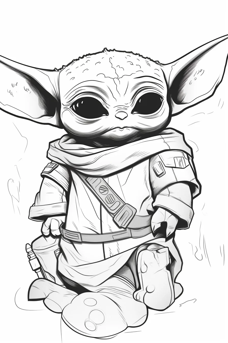 Draw baby yoda coloring page