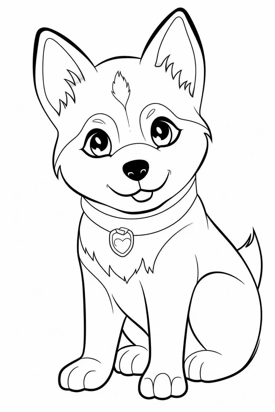 Easy cute husky puppy coloring pages for kids