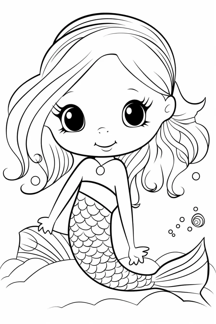 Easy mermaid coloring pages cute