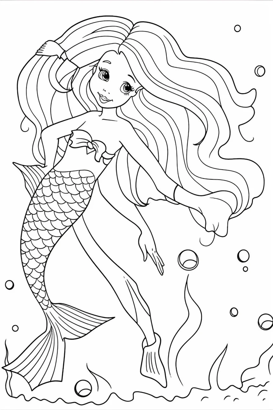 Easy mermaid coloring pages