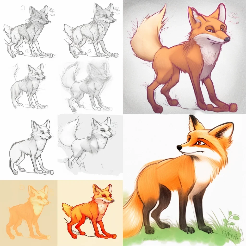 Fox drawing step by step for kids