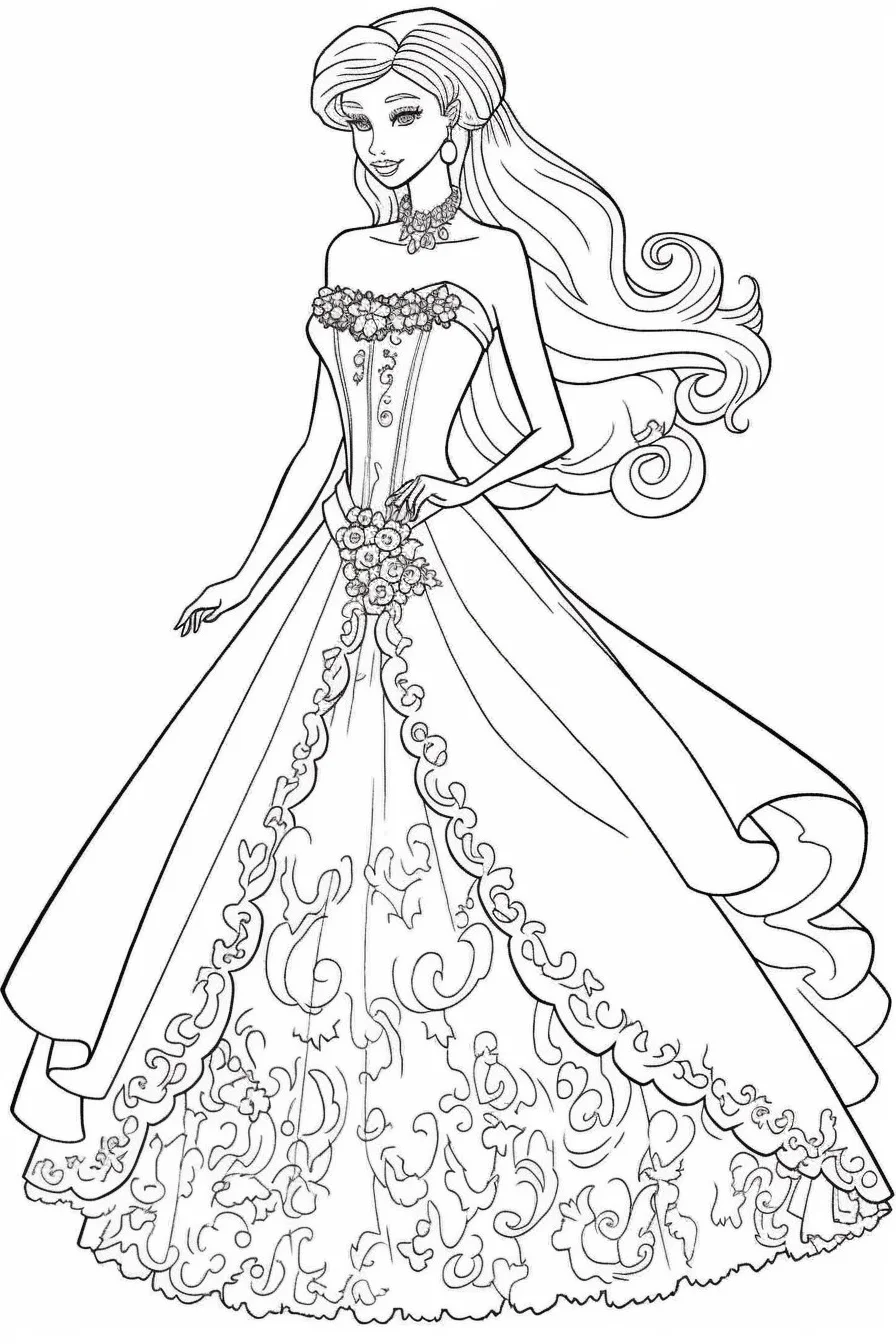Cute Barbie Coloring Pages Princess Fashion   Full Size Printable