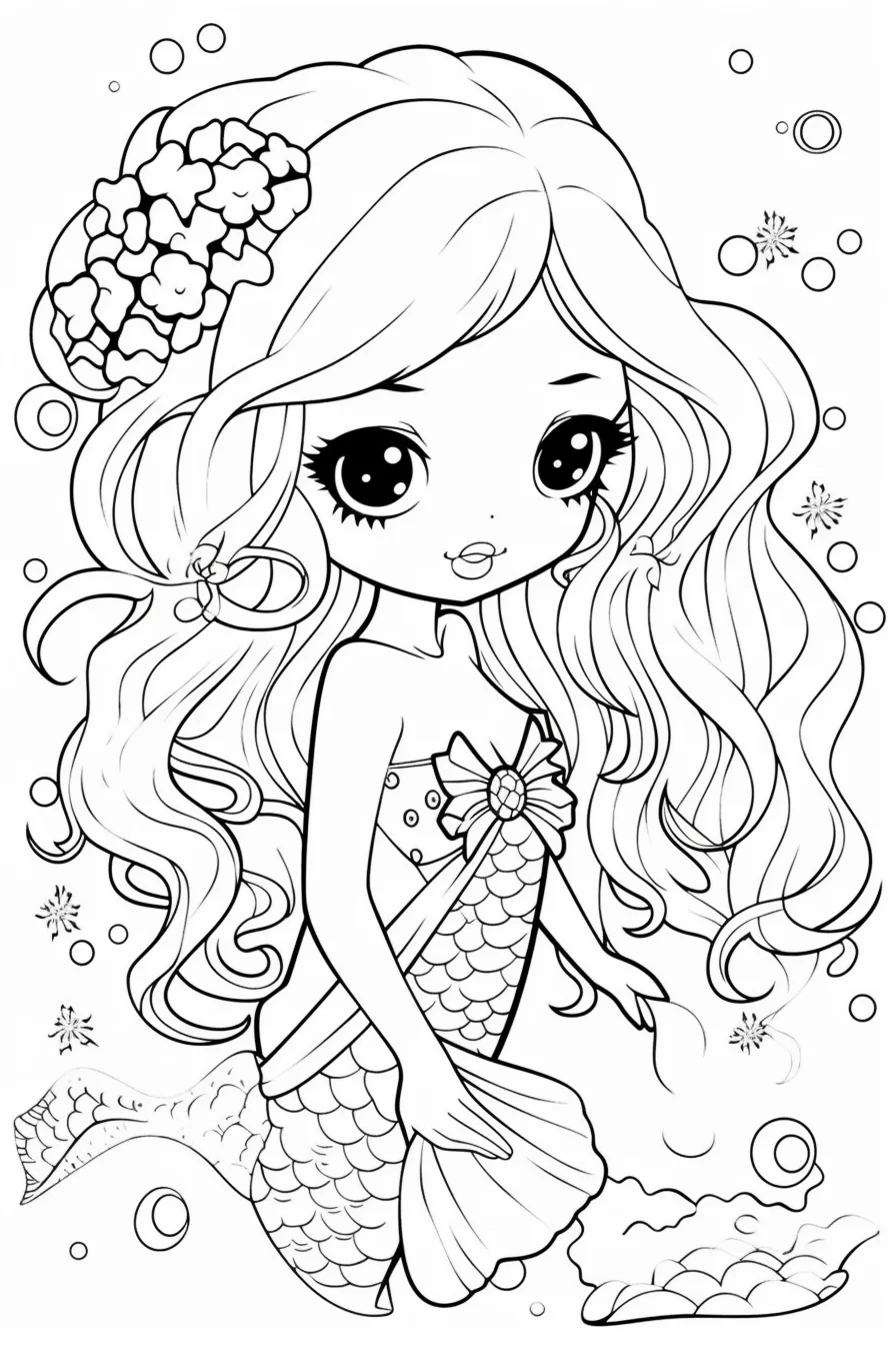 Kawaii mermaid coloring pages
