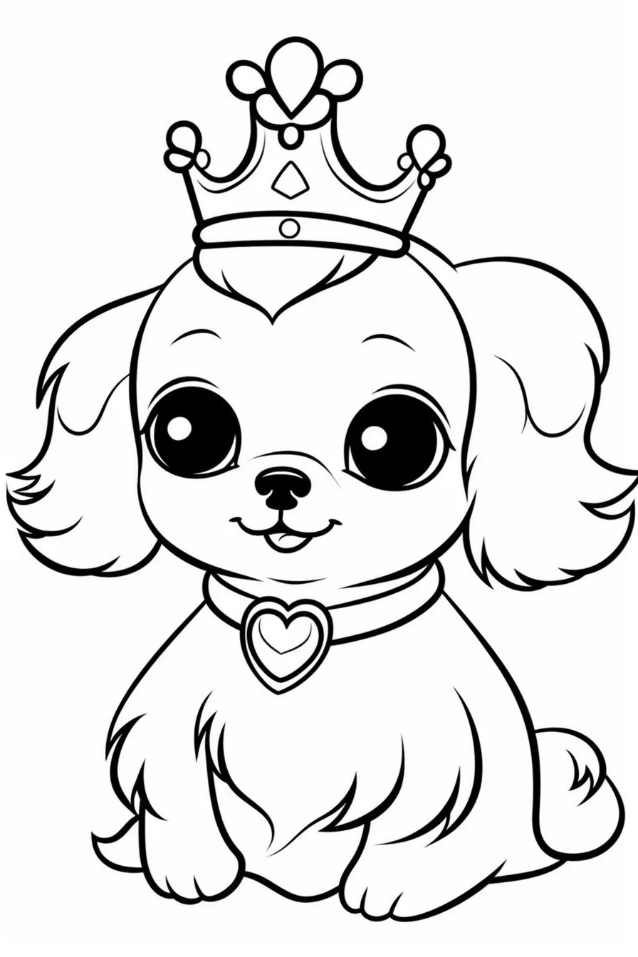 Princess puppy coloring pages for kids