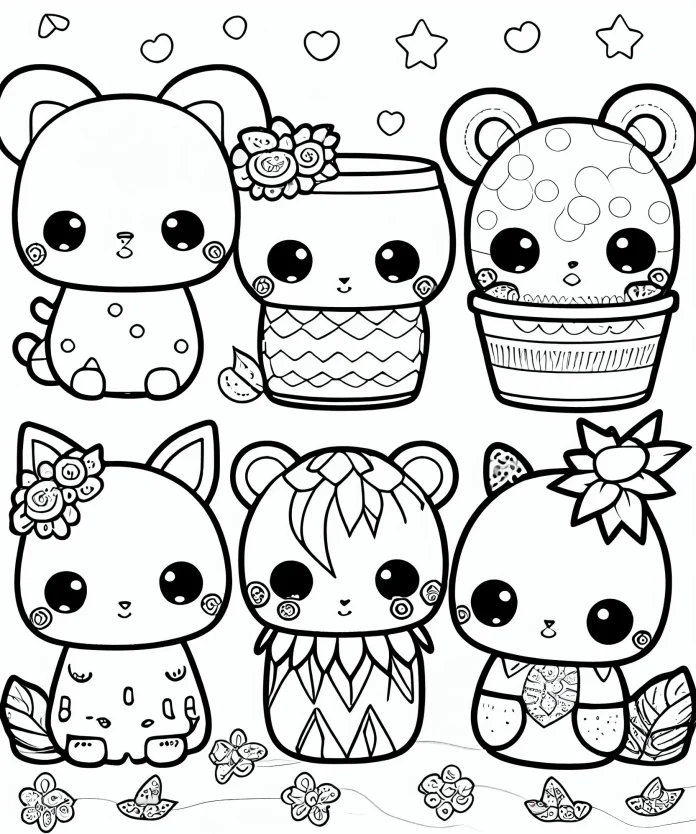 Printable kawaii cute coloring pages for kids