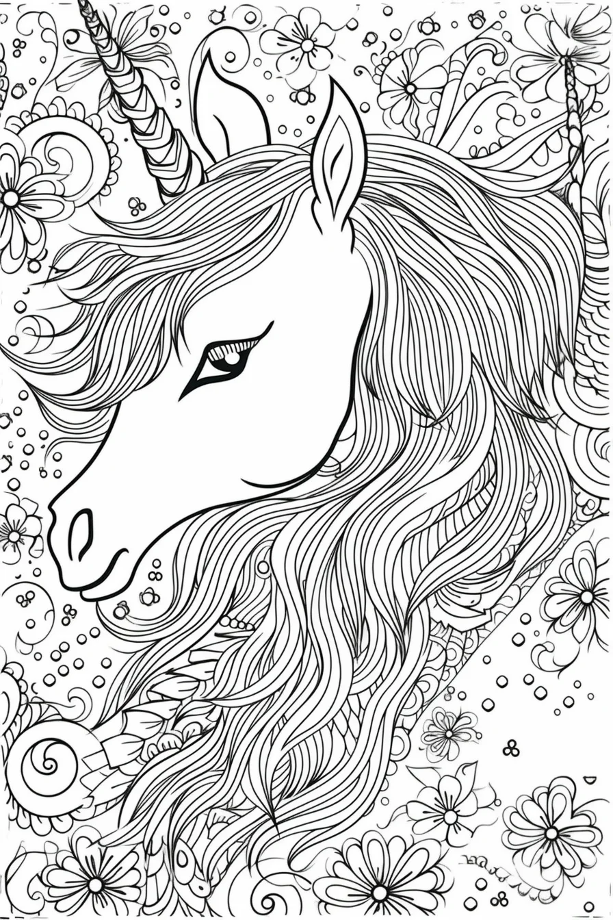 Realistic unicorn coloring pages for adults drawing