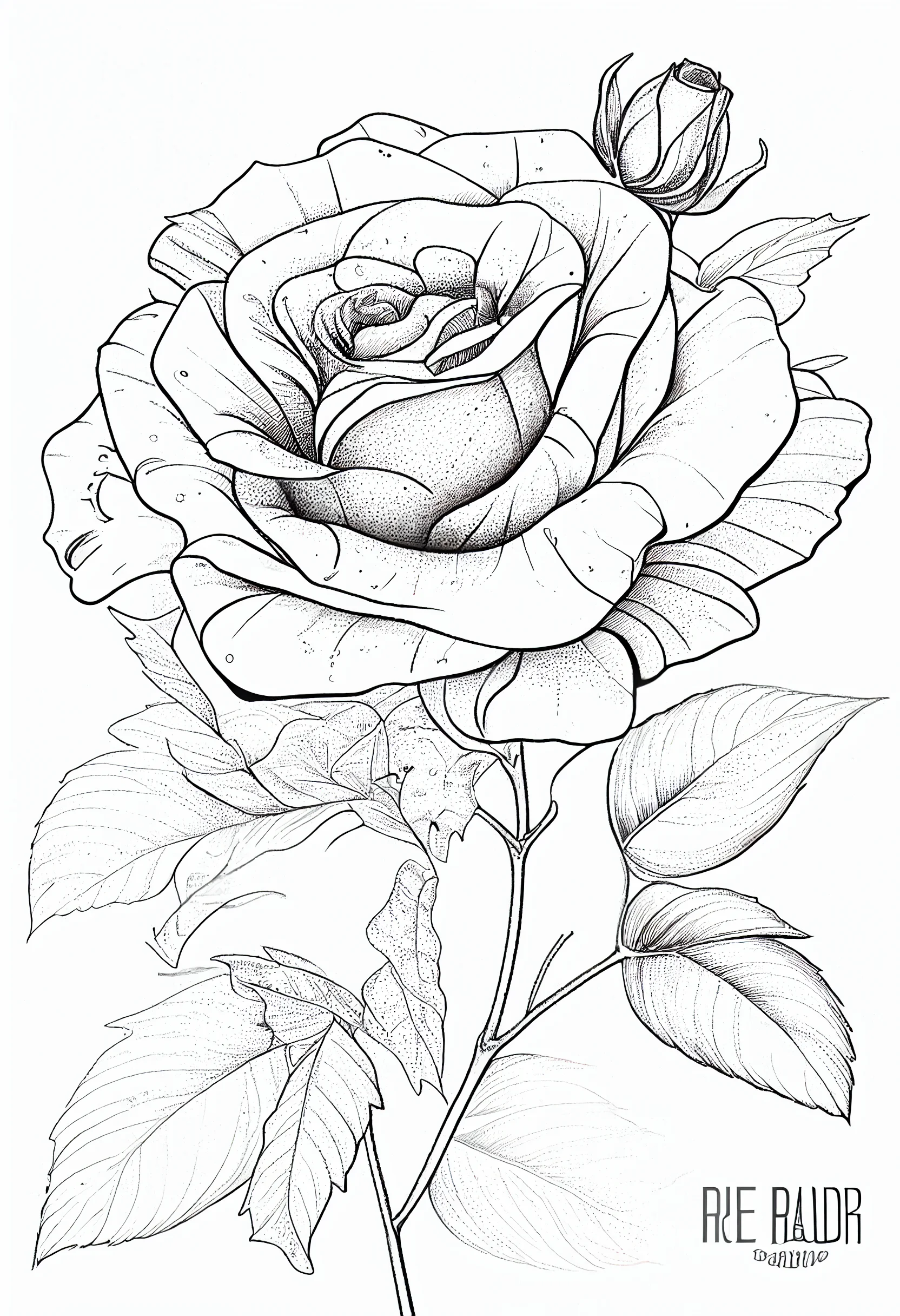 Hand drawn rose flower with leaves.Sketch of plant - Stock Illustration  [65642833] - PIXTA