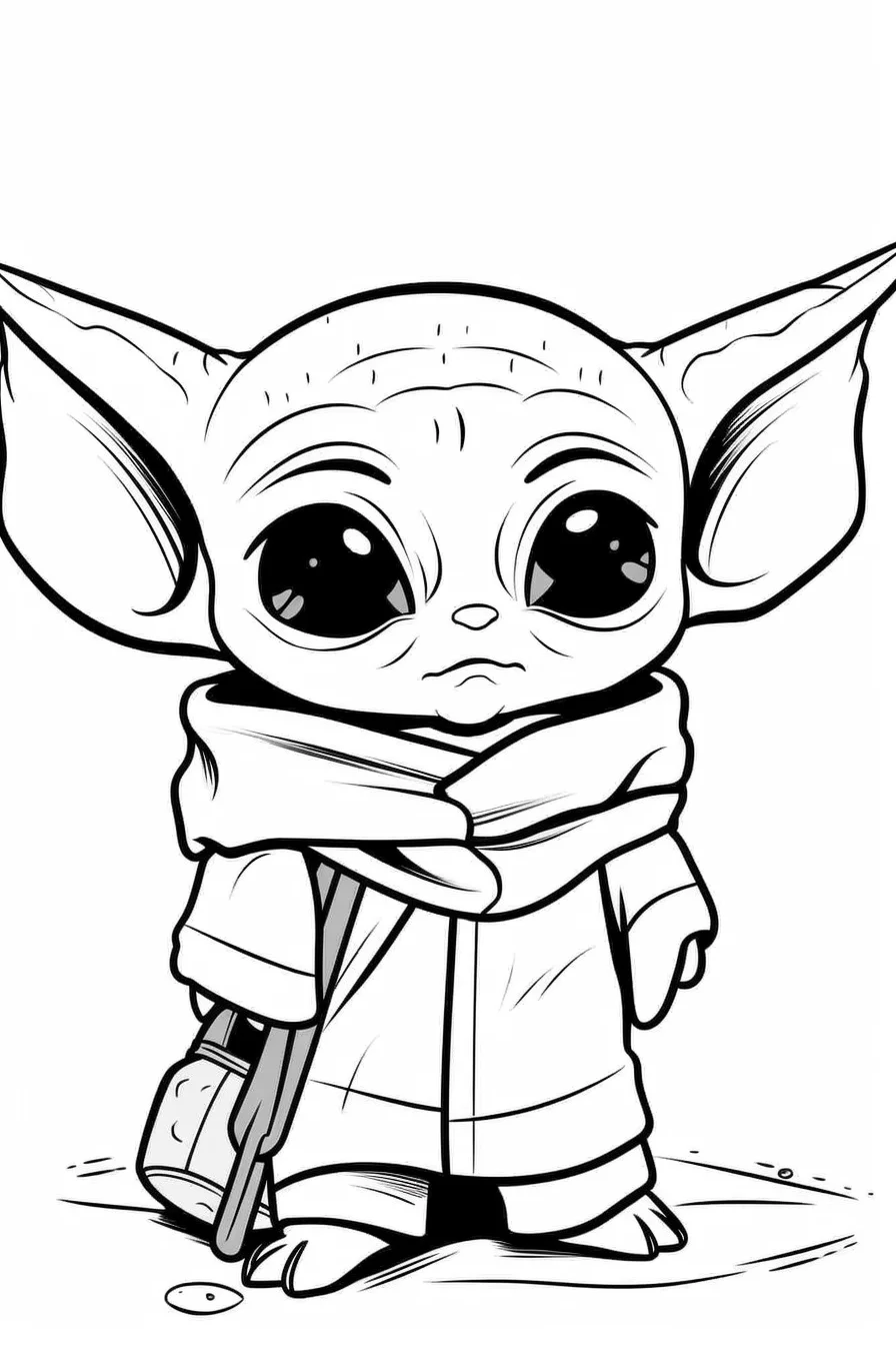 Simple Easy Draw Baby Yoda Coloring Page