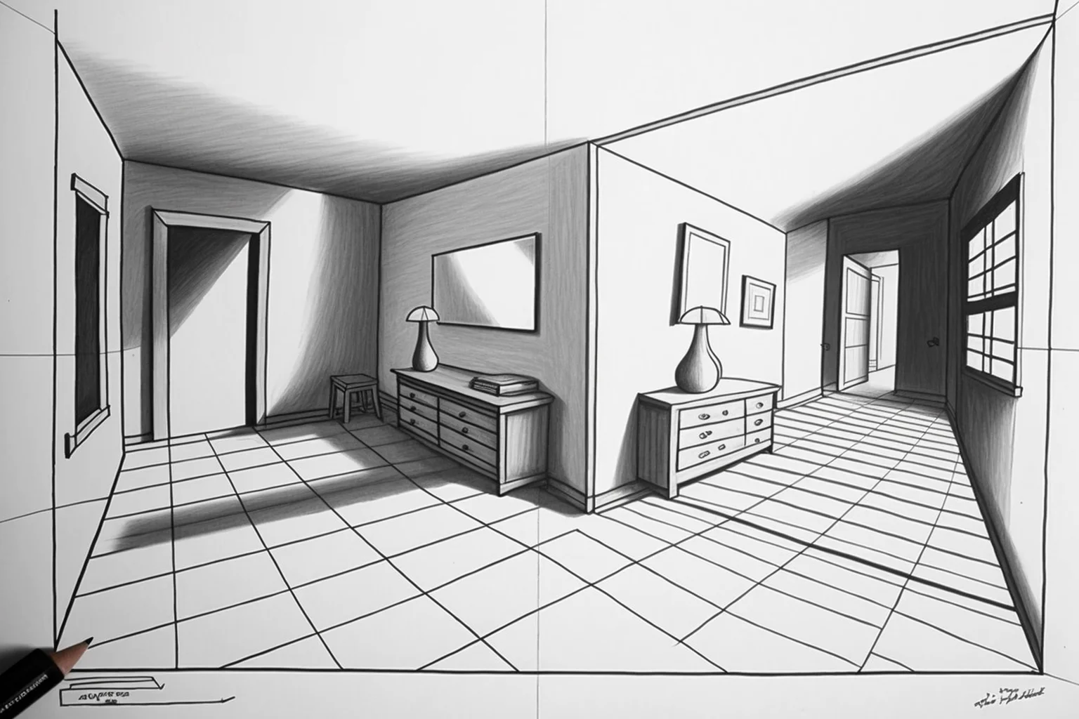 Simple One Point Perspective House.webp