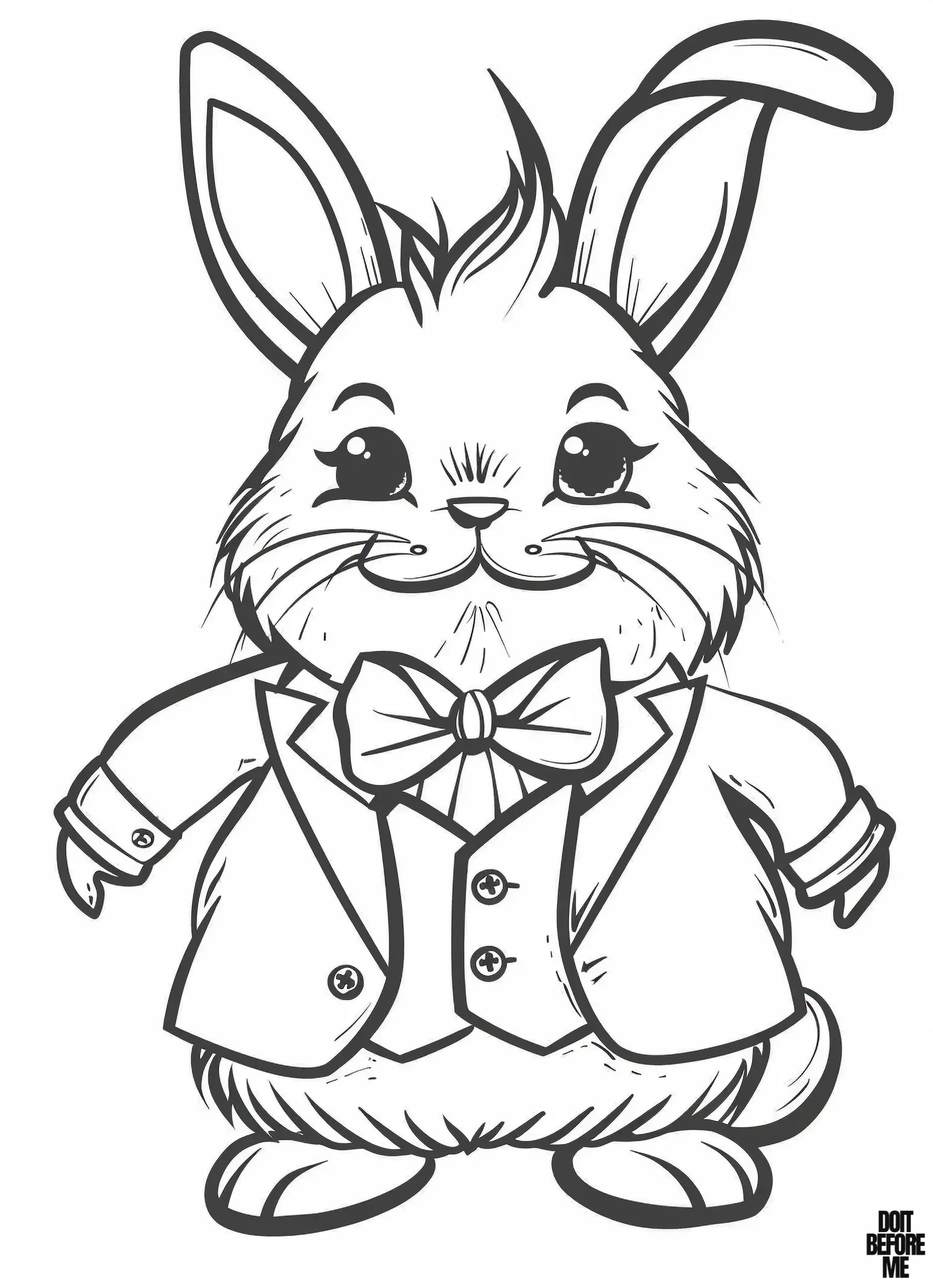 A pot-bellied middle-aged gentleman bunny with his hands outstretched is more suitable for adults to color.