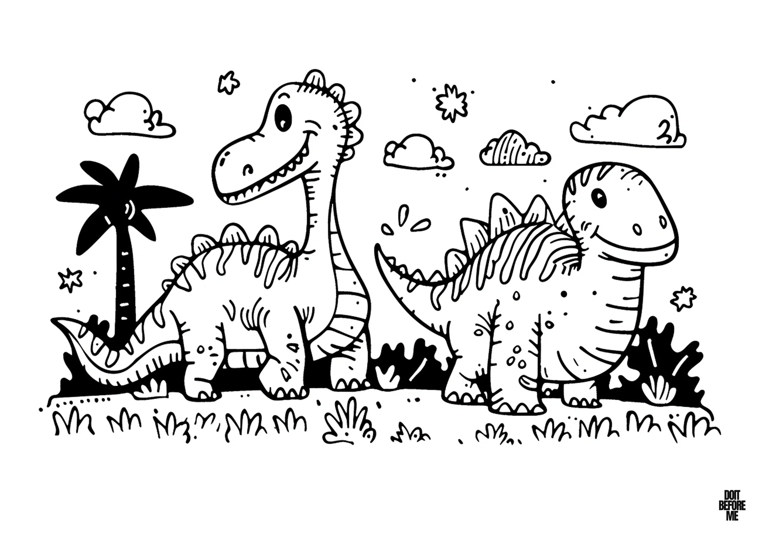 Jurassic World Easy Cute Printable Dinosaurs Coloring Page for Preschoolers, Kids, and Toddlers.