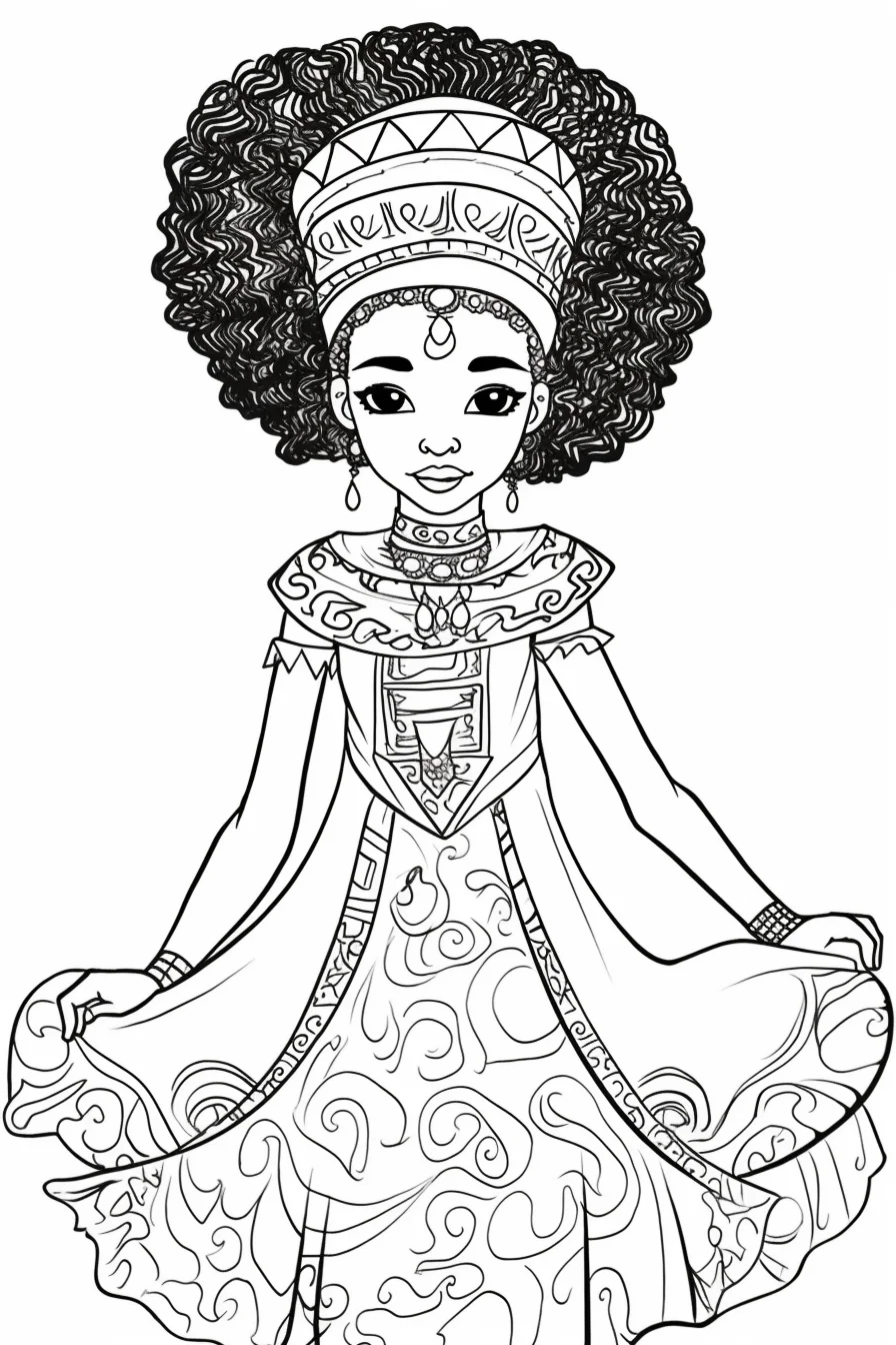 Afro black girl princess coloring pages