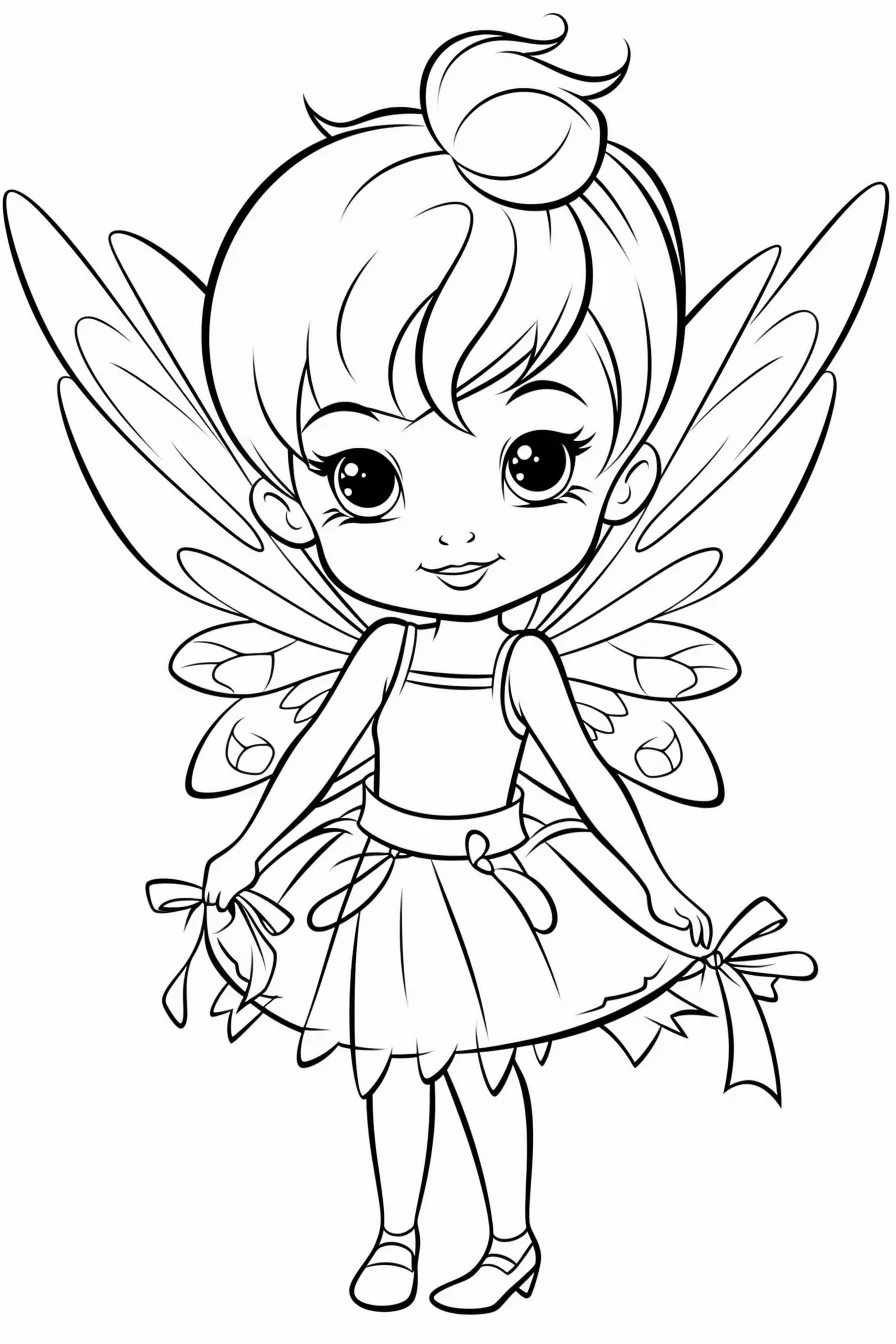 Cute Easy Disney Fairy Tinkerbell Coloring Pages Free Printable