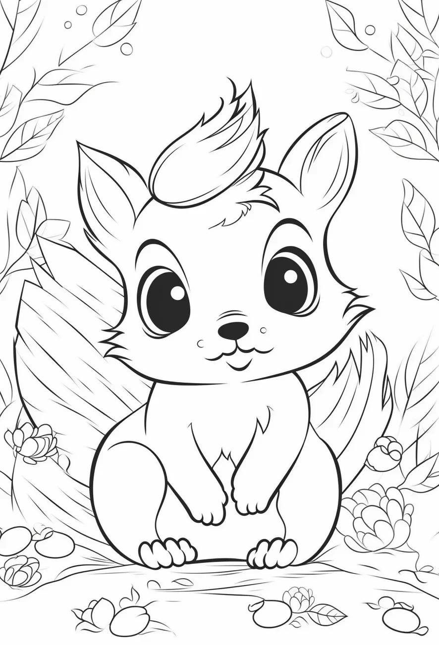 Cute Kawaii Squirrel Coloring Page